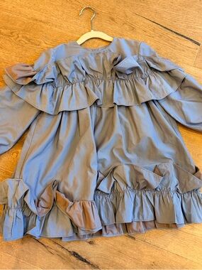 Girls carbon soldier Ruffled Long-Sleeve Dress Blue periwinkle